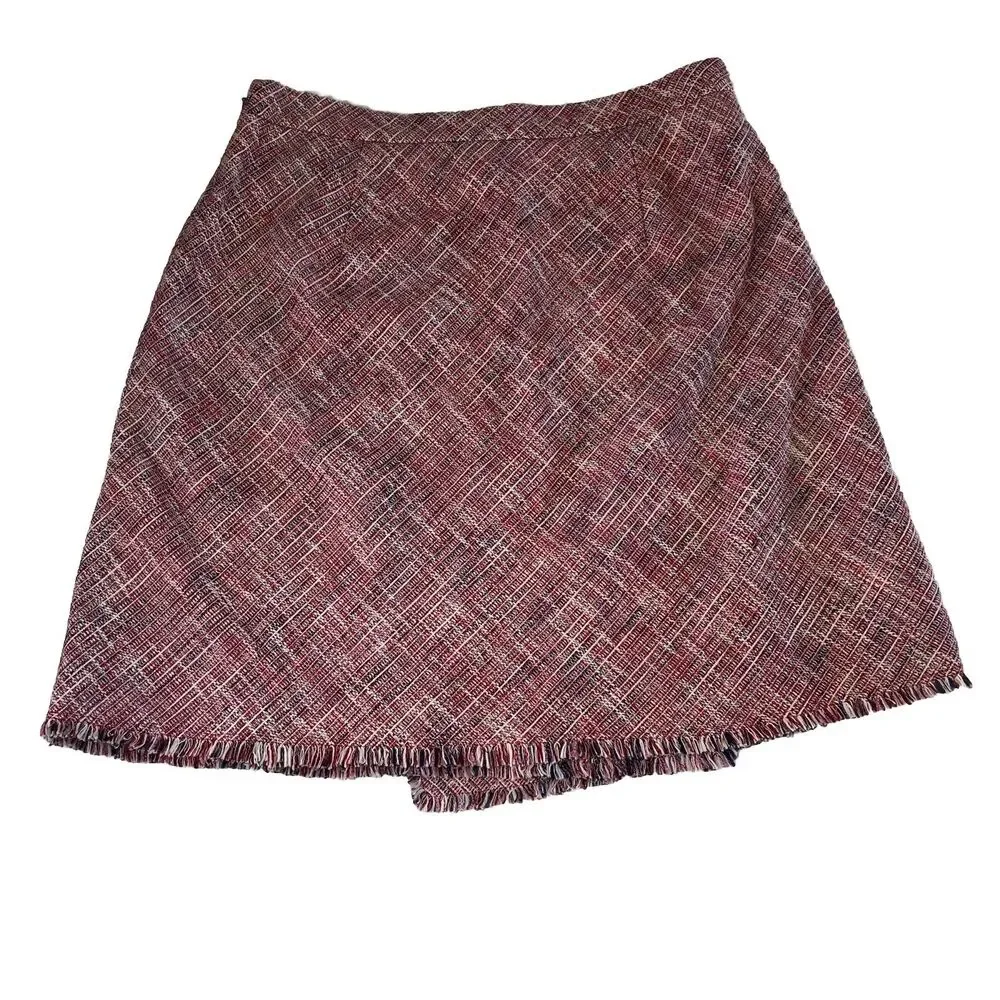 banana republic Pink Tweed Faux Wrap Skirt Fringe HemA Line  Mini Skirt Size 6